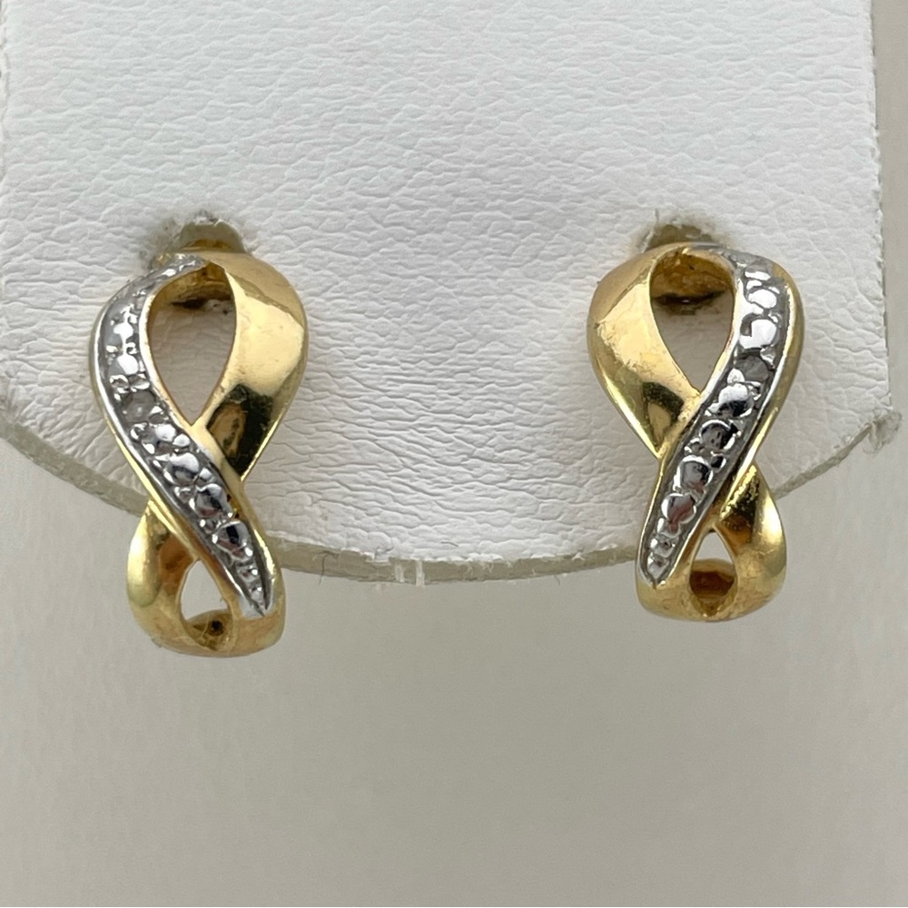 Beautiful JCM 925 Sterling Silver Gold Tone Diamond Earrings Stunning